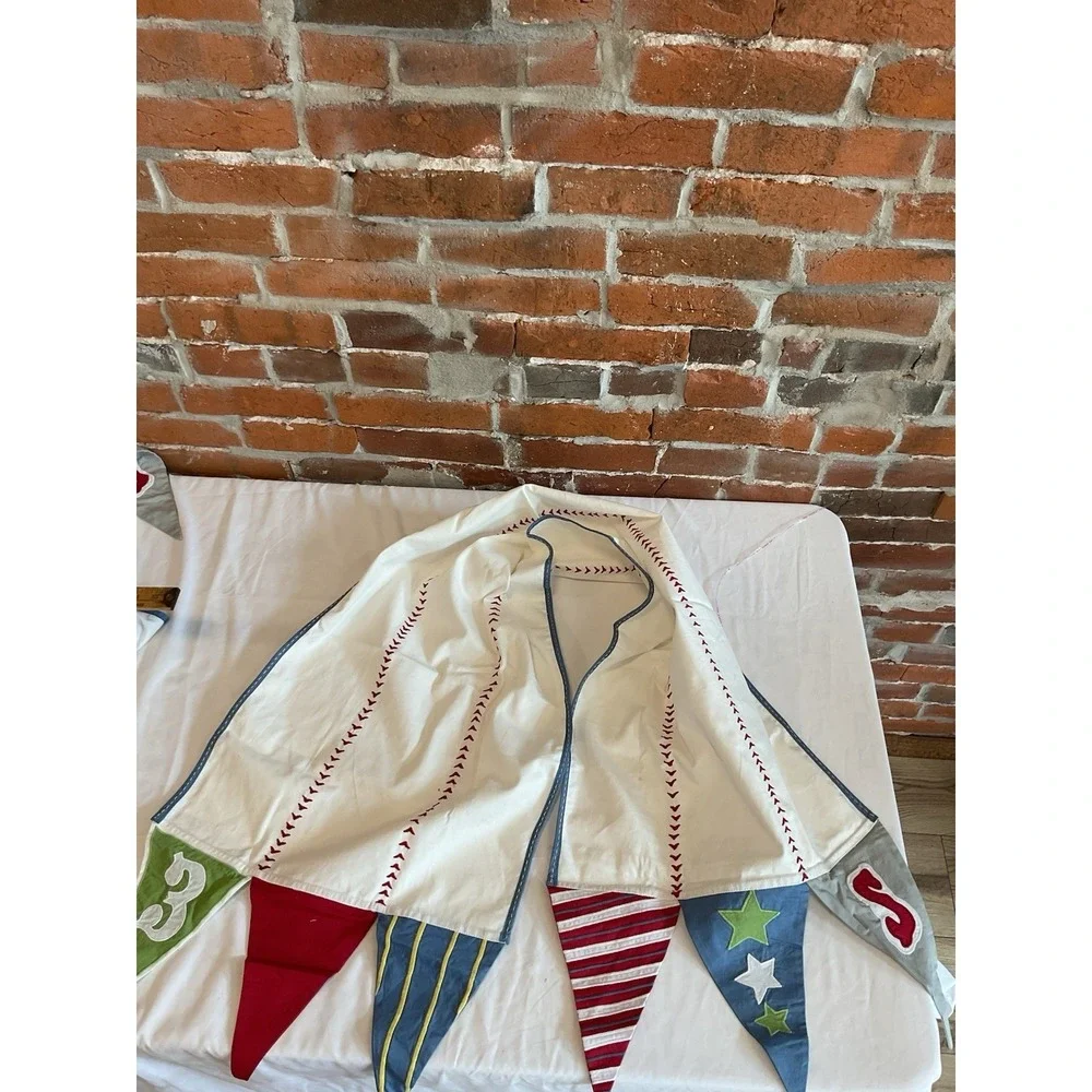 Pottery Barn Kids Baseball Pennant Sports Themed Table Runner 70x17  100% Cotton